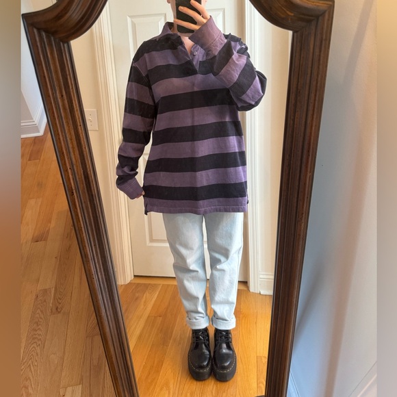 *3 for $9* Purple Striped Rugby Sweatshirt - Picture 5 of 12